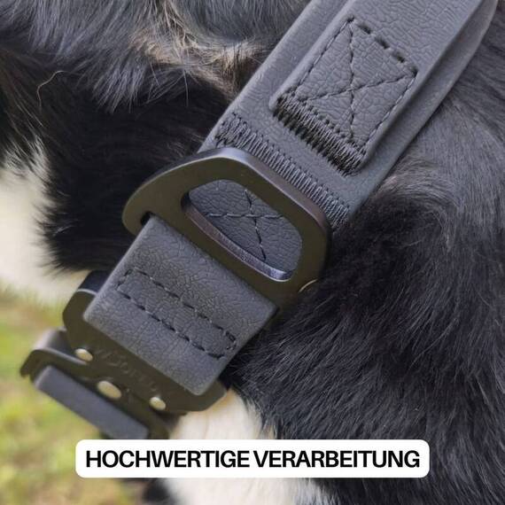 Wasserfestes Hundehalsband mit Griff • WOOFLEX® Tactical Phantom Black