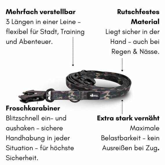 Wasserfeste Hundeleine, verstellbar • WOOFLEX® Tactical Woodland Camo