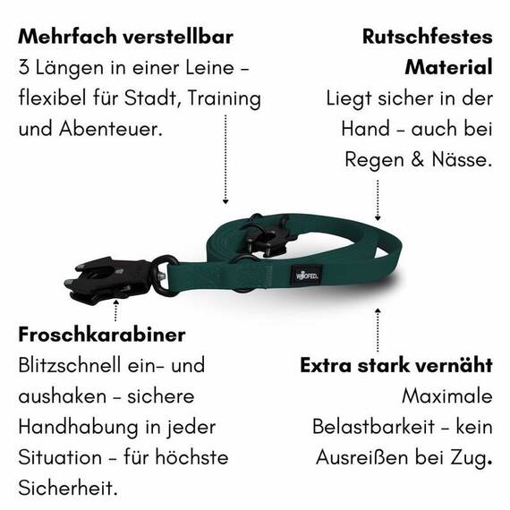 Wasserfeste Hundeleine, verstellbar • WOOFLEX® Tactical Hunting Green