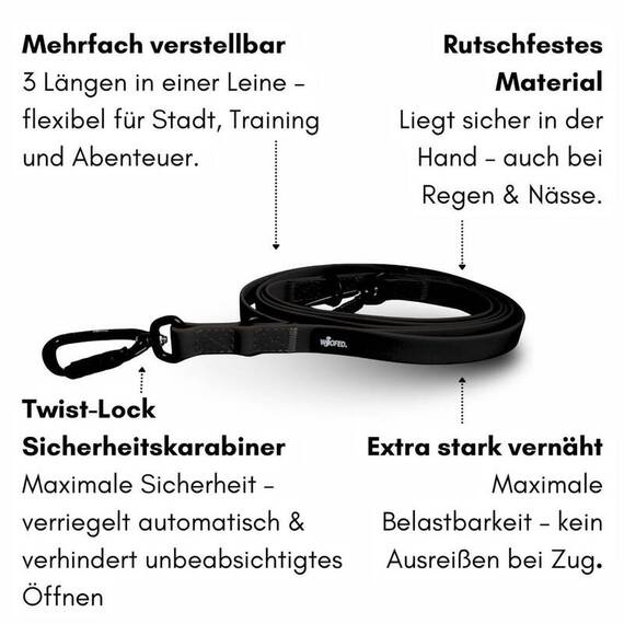 Wasserfeste Hundeleine, verstellbar • WOOFLEX® Pro Phantom Black