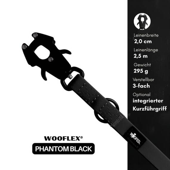 Wasserfeste Hundeleine, verstellbar • WOOFLEX® Tactical Phantom Black