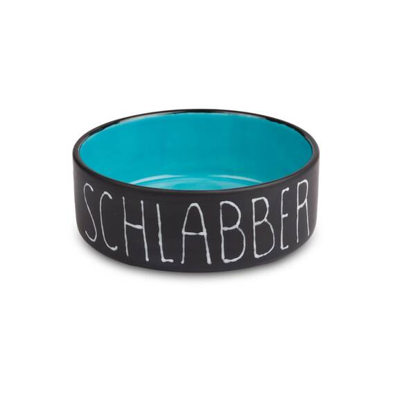 Personalisierter Hundenapf aus Keramik matt schwarz - teal blue