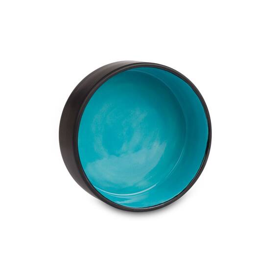 Personalisierter Hundenapf aus Keramik matt schwarz - teal blue