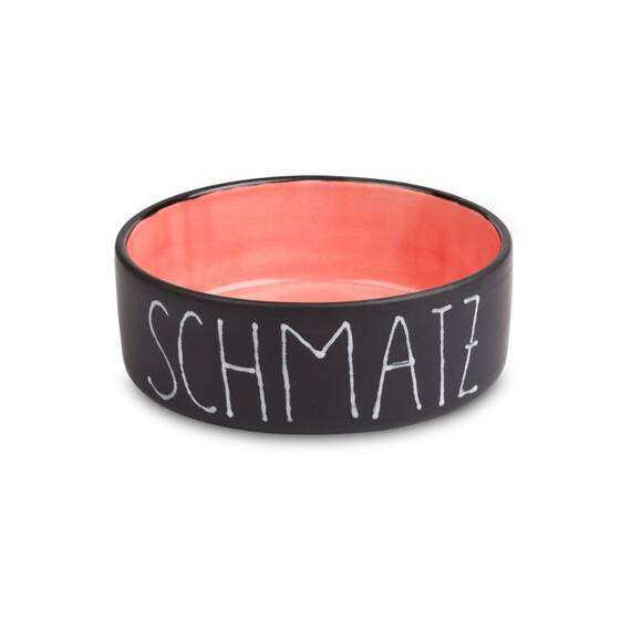 Personalisierter Hundenapf aus Keramik matt schwarz - salmon mousse