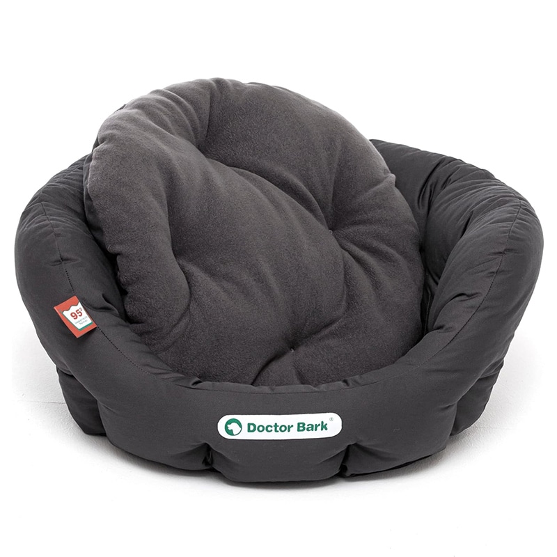 dunkelgraues Hundebett mit hohem Rand und Wendekissen