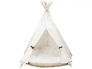Hundehöhle/ Tipi aus Baumwolle-Canvas und Holz mit fluffigem Kissen