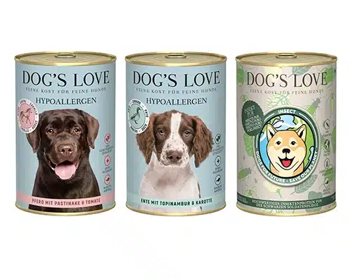 dog's love nassfutter hypoallergen für Hunde (drei dosen: Pferd, Ente, Insektenprotein)