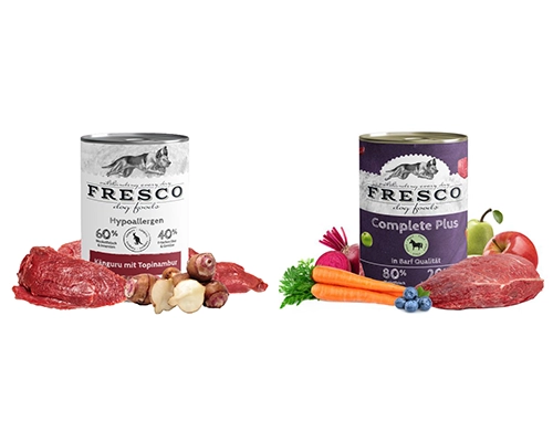 Freso NassBARF Beispiele für Allergiker (hypoallergenes Menü mit Känguru und Topinambur, Kompletten mit Pferd)